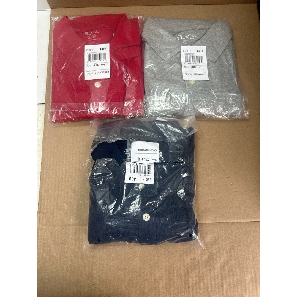 Lot of 3 The Children's Place Boys Polo Shirts XXL (16) Red Gray Navy NWT